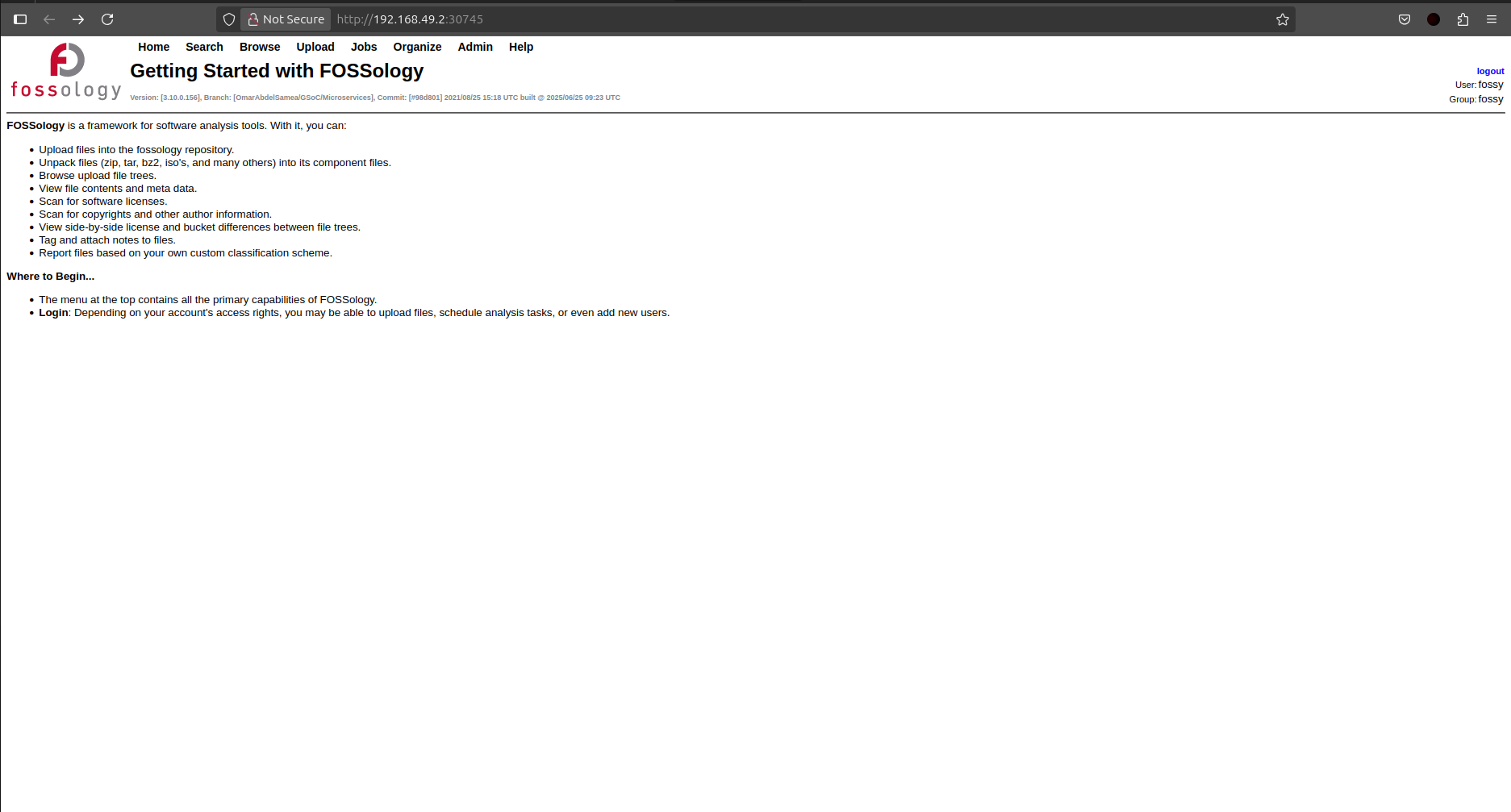 FOSSology UI Screenshot 2